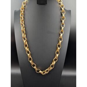 Vintage ERWIN PEARL Gold Tone Quilted Runway Bold Large Statement Necklace 28"